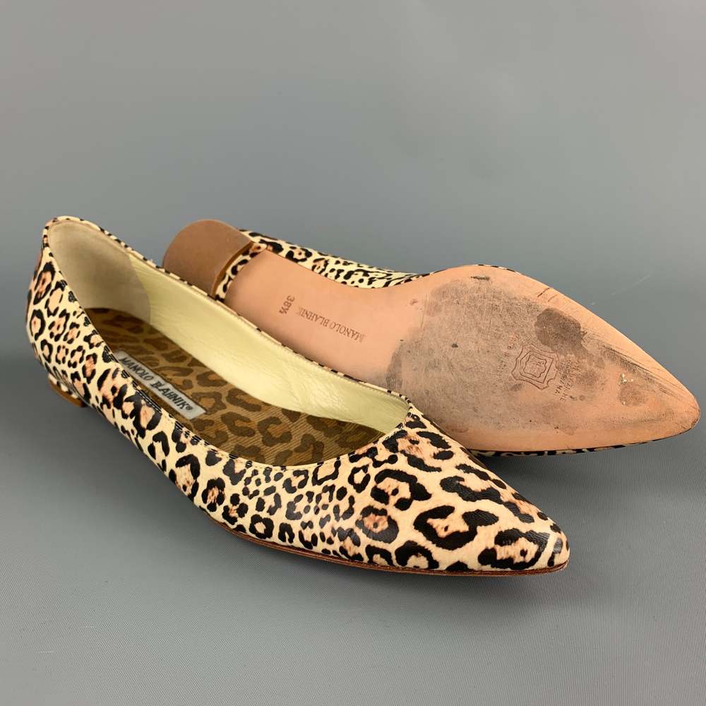 MANOLO BLAHNIK Size 8.5 Beige Animal Print Leather Flats - Picture 3 of 7